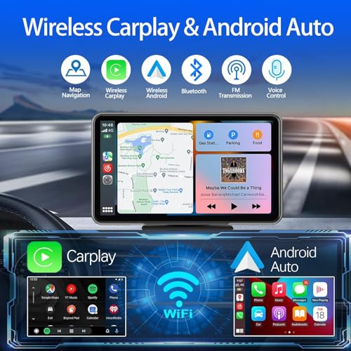 Carplay Wireless Portable Touchscreen Car Stereo Bluetooth Voice Control 7" for Apple Car Play & Android Auto Car Audio HD Screen with 1080p Backup Camera GPS Navigation
