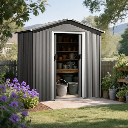 6 x 4 FT Outdoor Storage Shed with Sliding Doors