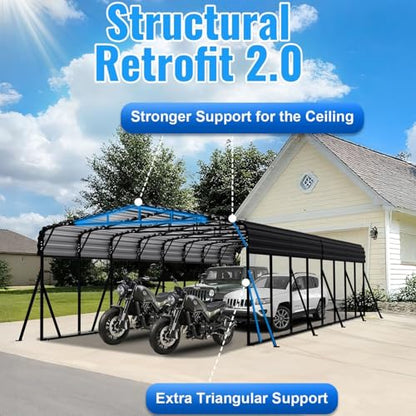 20x30FT Large Heavy Duty Carport with Side Support Poles for All Weather