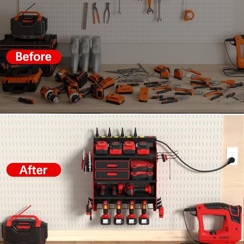 Power Tool Organizer Wall Mount with Charging Station