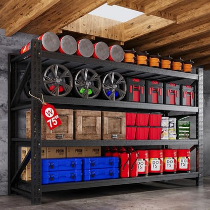 75”W Heavy Duty Metal Storage Shelves (4 Count)