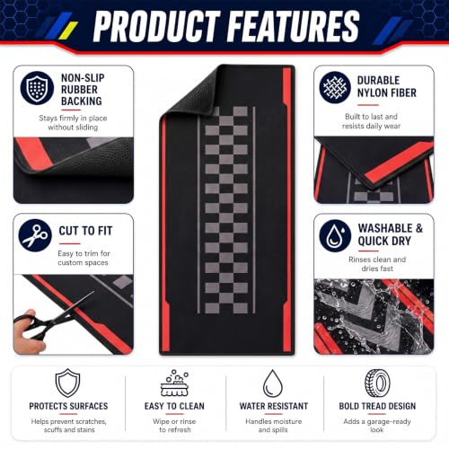 Motorcycle Mat Garage Floor Rug Washable Parking Mats for Garage Floors Non Slip Oil Absorbent Pad Rubber Backing Layer Protects Floor