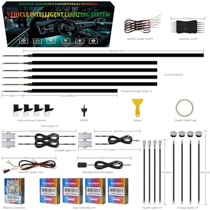 Dreamcolor Acrylic Car Interior Lights 18 in 1 RGB Car Ambient Lighting Kit APP Control Zoned Control System 252 Color Modes DIY 16 Million Colors Music Sound Active Neon Light Kits New Version
