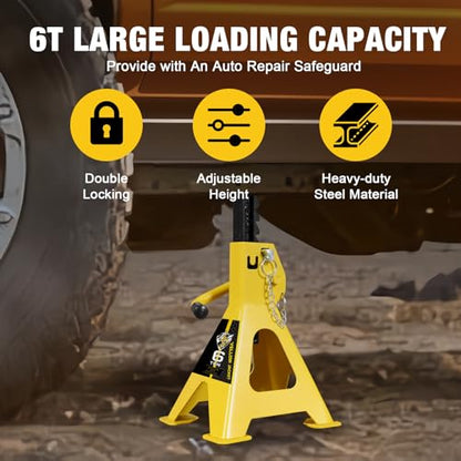 Jack Stands 6 Ton with Double Locking and Large Foot Base for Lifting SUVS