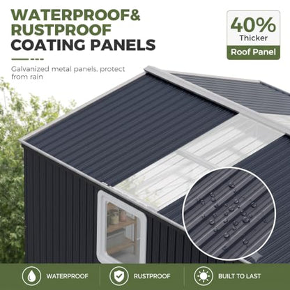 10x10 FT Metal Outdoor Storage Shed with Unique Base Sunroof Window Lockable Double Door Vent Heavy Duty Reinforced Frame Waterproof Sheds for Garden Large Lawnmower Tool