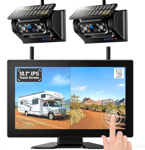 Magnetic Solar Wireless Backup Camera HD 1080P DVR 10.1" Touchscreen Monitor
