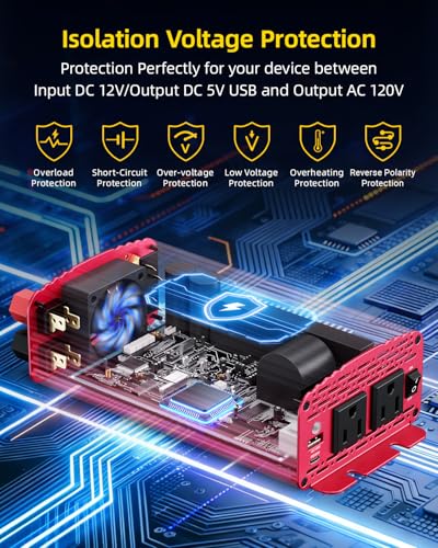 500W Pure Sine Wave Power Inverter DC 12V to AC 110V Car Converter