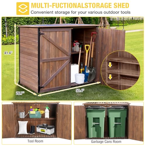 Outdoor Storage Cabinet Trash Can Storage Shed Upgraded with Metal Frame for Garbage Can