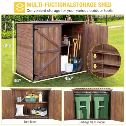 Outdoor Storage Cabinet Trash Can Storage Shed Upgraded with Metal Frame for Garbage Can