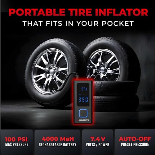 POCKET AIR Tire Inflator Portable Air Compressor by BULLSEYE for Tires