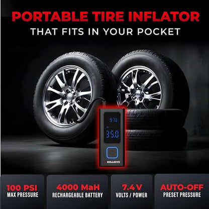 POCKET AIR Tire Inflator Portable Air Compressor by BULLSEYE for Tires