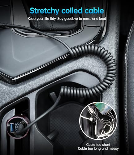 Coiled USB C Cable Fast Charging for Car 3FT (6 Foot)