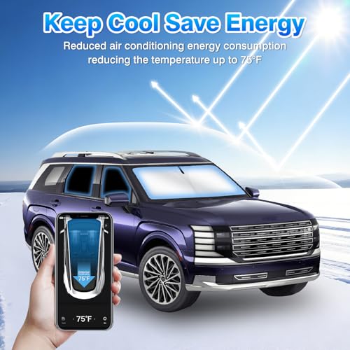 Windshield Sun Shade for Hyundai Palisade LX3 2026 Car Window Shades Thicken UV Block and Blackout Privacy Foldable Sunshades 8PCS Accessories Keep Cool Sun Visor Covers (8 Count)