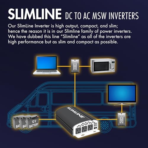 EL3720 1000W Slimline Plus AC to DC Power Inverter 1000 Watt TrueRated Continuous 2500 Watt Surge Power DC 12V to AC 110V Modified Sine Wave 3 AC Outlets and 2A USB Charging Port