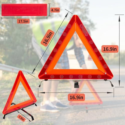 3Pack Car Warning Triangle Heavy Reflective Warning Road Safety Triangle Kit Suitable for car Breakdown and Temporary Parking on the Road