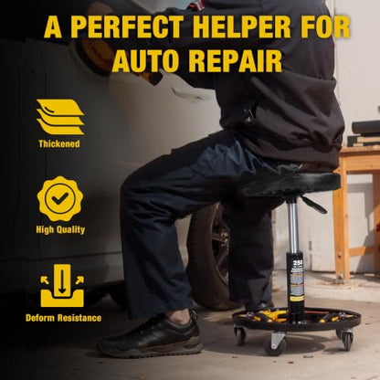 Pneumatic Rolling Mechanic Stool with Wheels 250lb Capacity Adjustable Height Garage Shop Seat with Tool Tray for Auto Repair Workshop