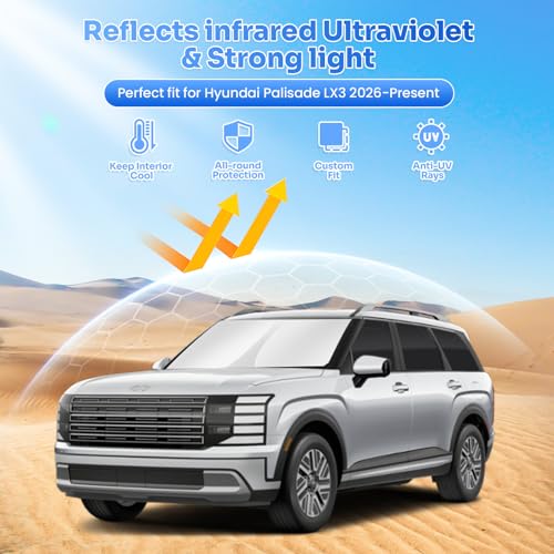 Window Shades for 2026 Hyundai Palisade LX3 Accessories Windshield Sun Shade Side Rear Window Covers Sunshade Sun Visor Shield Privacy Protection for Camping Keep Vehicle Cool Black 8PCS (8 Count)