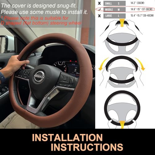 D Shaped Nappa Leather Steering Wheel Cover 14.5In