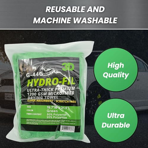 Hydro-FIL XL | Professional Grade Microfiber Towel | Extra Large 20” x 31.5” | Highly Absorbent | Premium Drying Cloth for Car Detailing | Green