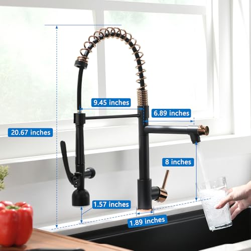 Single Handle Pull Down Sprayer Black&Rose Gold Kitchen Faucet