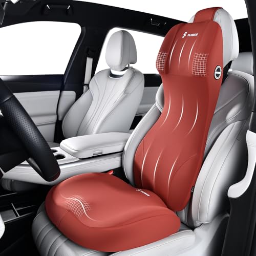 Memory Foam Car Seat Cushion and Integrated Neck Pillow Lumbar Support Ergonomic Seat Cushion Breathable Back Support Headrest for Truck Driver Long Driving Sciatica Tailbone Pain Relief