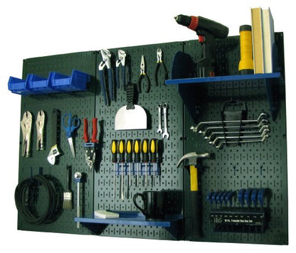 Pegboard Organizer 4 ft. Metal Pegboard Standard Tool Storage Kit with Green Toolboard and Blue Accessories