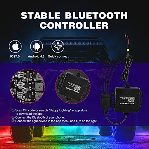 RGB LED Rock Lights Kit 8PCS Bluetooth App Control Multicolor (8 Count)