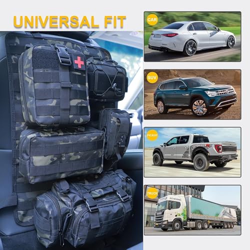 Universal Tactical Seat Back Organizer Vehicle Molle Panel Organizer Storage Bag with 5 Detachable Molle Pouch for All Vehicel Such as Jeep