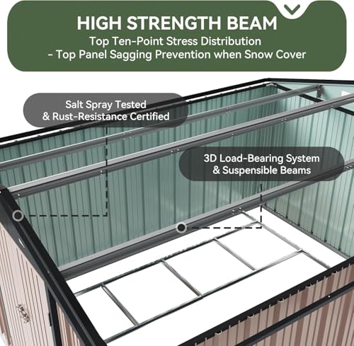 10x12 FT Galvanized Steel Outdoor Storage Shed with Base