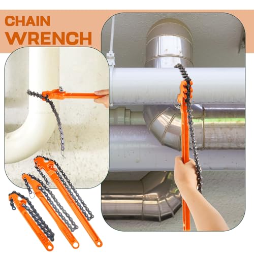 3 Pcs Large Reversible Chain Oil Filter Wrench with 12 16 9 Inch Chain Wrench Adjustable Heavy Duty Carbon Steel Sturdy Pipe Fitting Tool Spanner for Ratcheting Universal