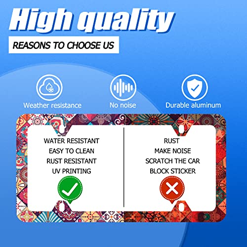 Boho Stitching Tile License Plate Frame Stainless Steel Accessory12.3x6.3In