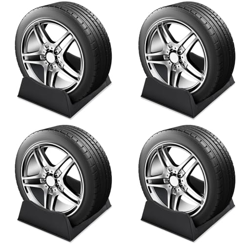 4 Pcs Car Tire Display Stand Wheel Display Rack Adjustable Width Rim Storage Wheel Rim Holder Tyre Stand Base Tire Tray Base for Exhibition Shop Garage Trade Show (4 Count)