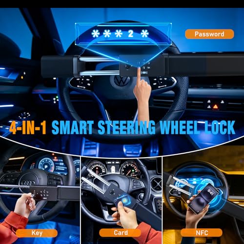 Smart Steering Wheel Lock with 4 Unlocking Methods