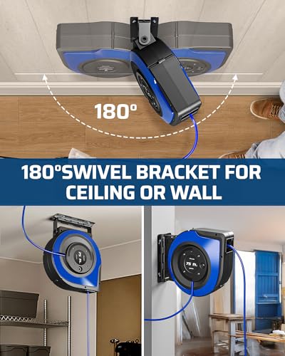 6 Grounded Outlets Retractable Extension Cord Reel