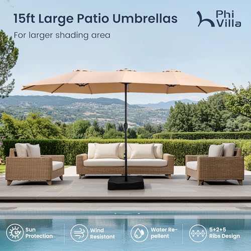 15ft Large Outdoor Patio Umbrella with Base Included