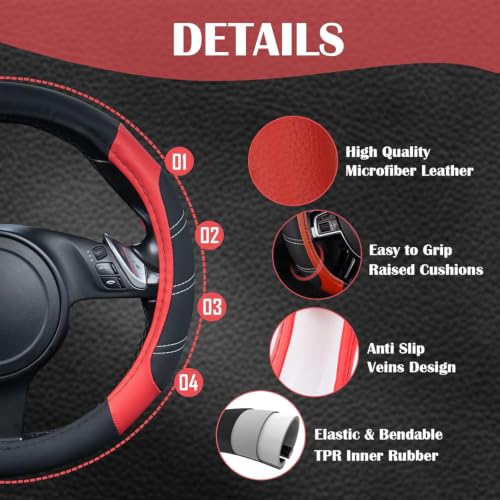Line Rider Microfiber Leather Sporty Steering Wheel Cover Universal Fits for 95% Truck