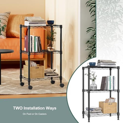 3 Tier Shelf Metal Storage Shelves Wire Rack Closet Organizers with Wheel for Garage Kitchen Bathroom Laundry Black 11.8" D x 17.7" W x 29.8" H