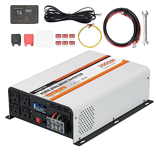 2000W Pure Sine Wave Inverter 12V DC to 120V AC Converter for Vehicles Boat Camping Outdoor Solar System