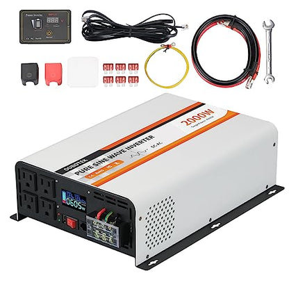 2000W Pure Sine Wave Inverter 12V DC to 120V AC Converter for Vehicles Boat Camping Outdoor Solar System
