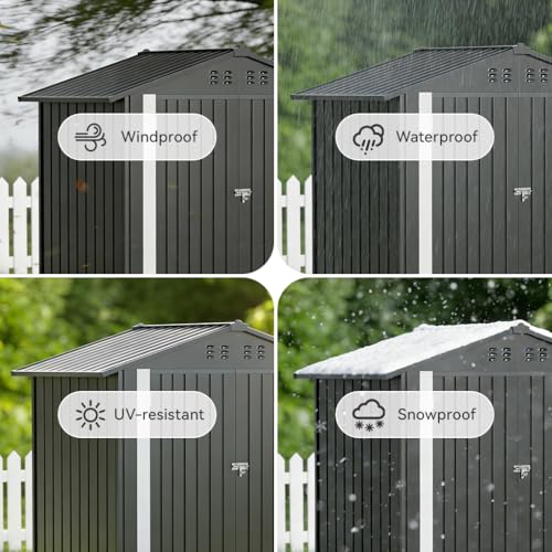 6'x4' Shed Outdoor Storage Metal with Lockable Doors & Vents