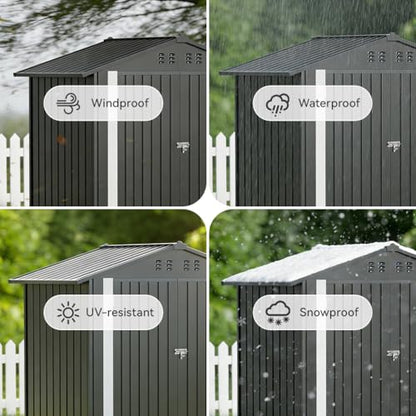 6'x4' Shed Outdoor Storage Metal with Lockable Doors & Vents