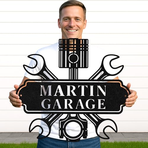 Custom Garage Workshop Metal Sign Personalized Tool Name Wall Art for Car Truck Mechanic Shop Decor Durable Steel Sign for Dad Husband Men’s Auto Workspace or Fence