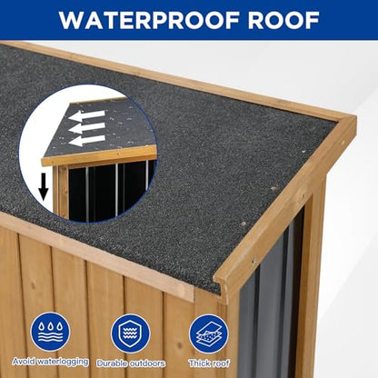 Outdoor Storage Cabinet Wood & Metal with Waterproof Roof
