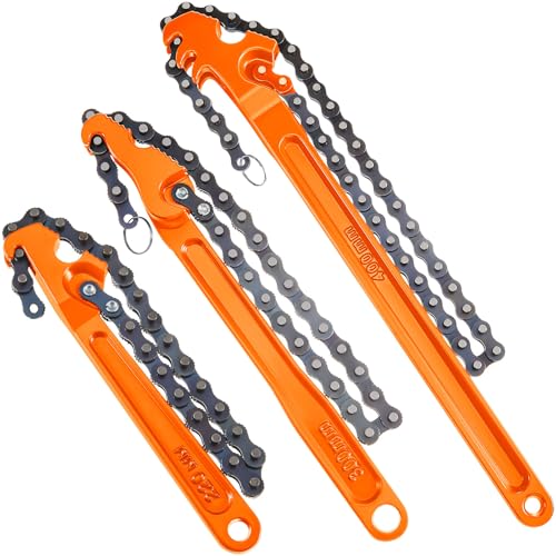 3 Pcs Large Reversible Chain Oil Filter Wrench with 12 16 9 Inch Chain Wrench Adjustable Heavy Duty Carbon Steel Sturdy Pipe Fitting Tool Spanner for Ratcheting Universal