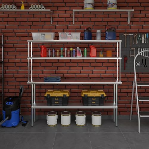 Stainless Steel Work Table Double Tier Overshelf