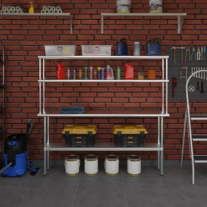 Stainless Steel Work Table Double Tier Overshelf