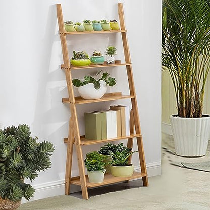 Bamboo Ladder Shelf Bookcase