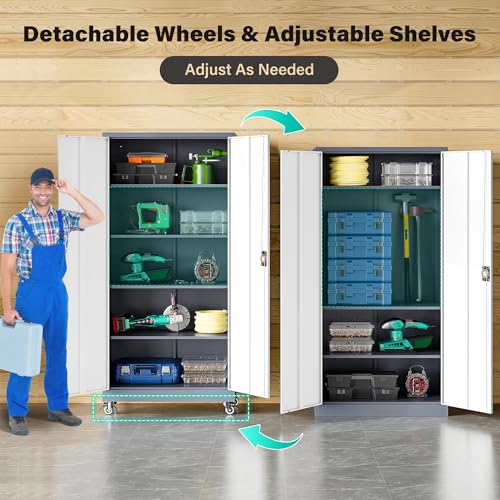 75" Tall Metal Storage Cabinet with Wheels