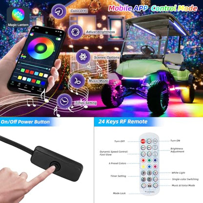 Golf Cart Underglow LED Strip Lights Accent Neon Lighting Kit w