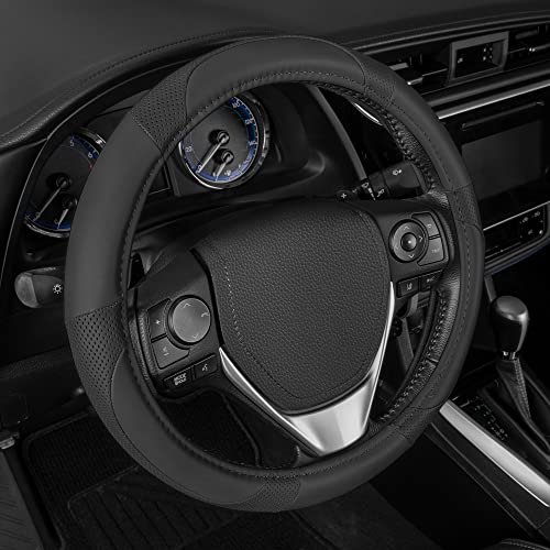 Perforated Microfiber Leather Steering Wheel Cover for Cars Trucks SUVs Vans